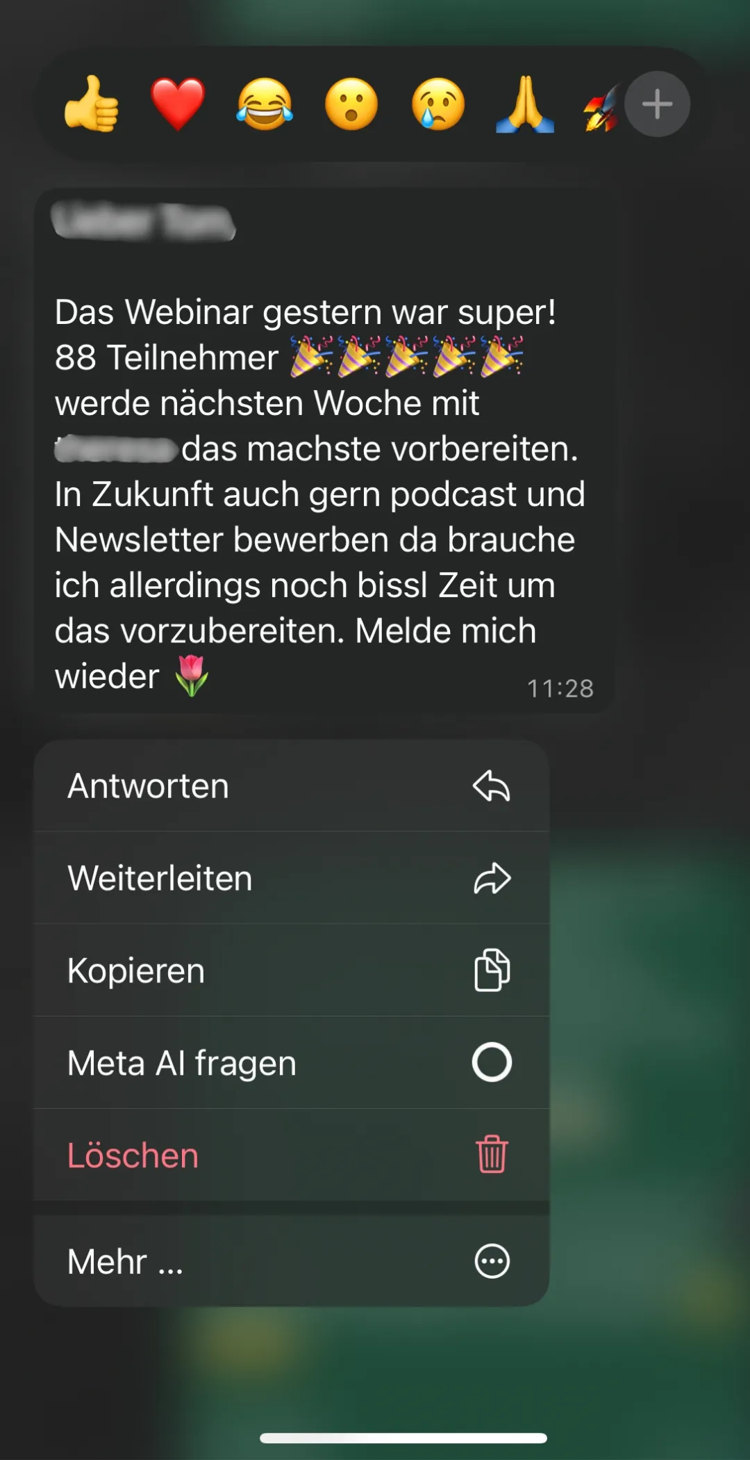 WhatsApp-Rückmeldung: Webinar mit 88 Teilnehmern